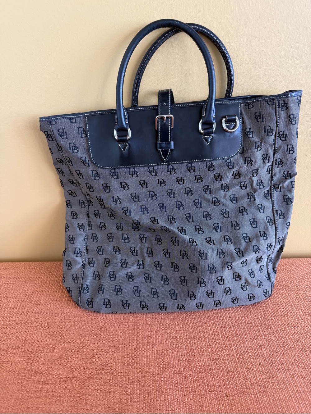 Dooney & Bourke Gray Monogram Tote with Black Trim